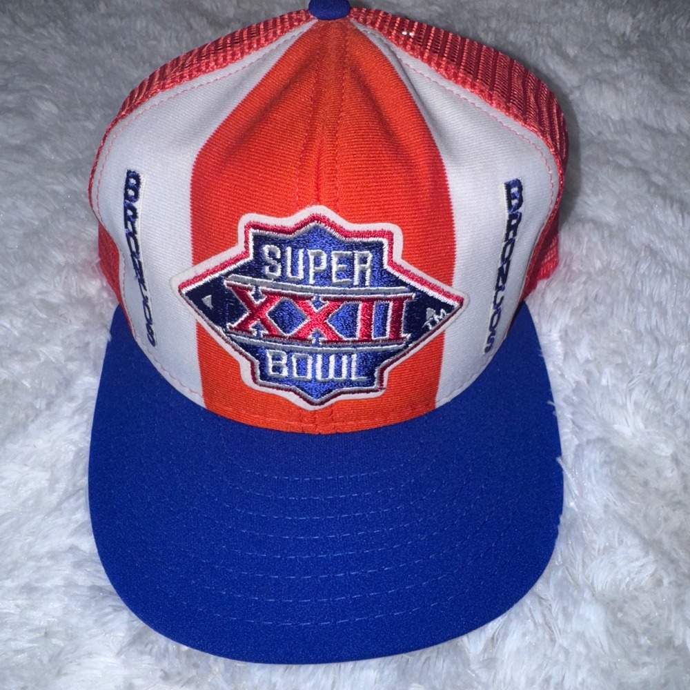 Vintage Denver Broncos Super Bowl XXII‎ 22 Trucker Hat Cap and lucky stripes